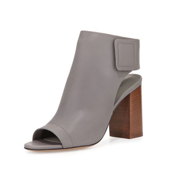 VINCE Faye Open Peep Toe Leather Bootie High Chunky Block Heel Sandal Wrap Boots - Picture 1 of 13